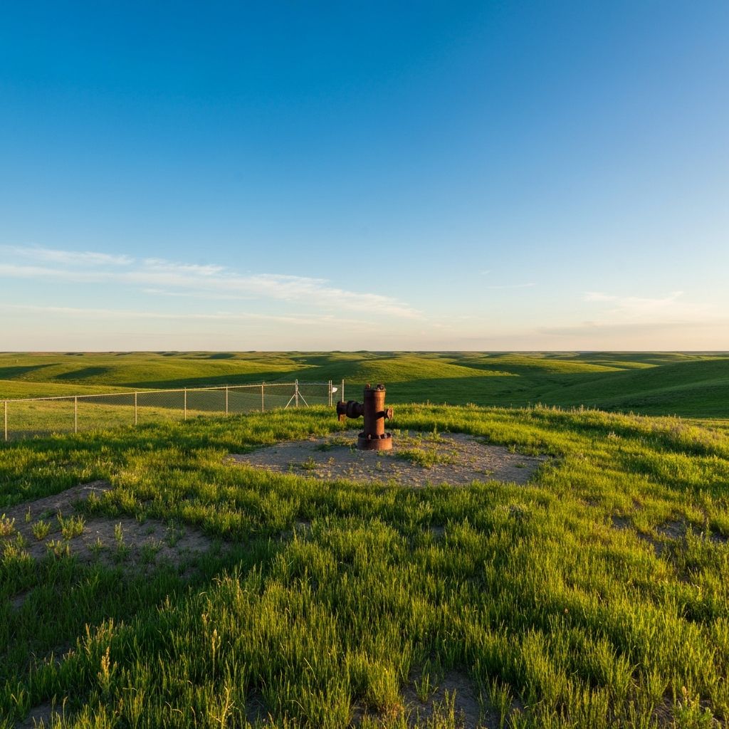 Successfully remediated wellsite showing green vegetation recovery on previously contaminated Alberta land